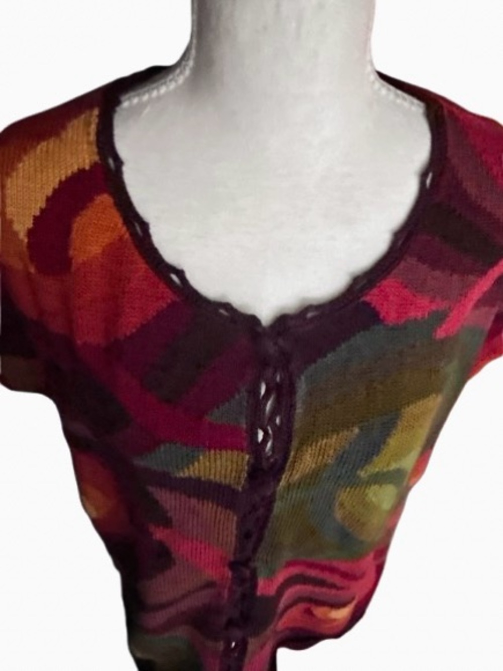 Vintage Pima Cotton PERUVIAN CONNECTION  Short Sleeve Cardigan Knit Sweater - Picture 12 of 15